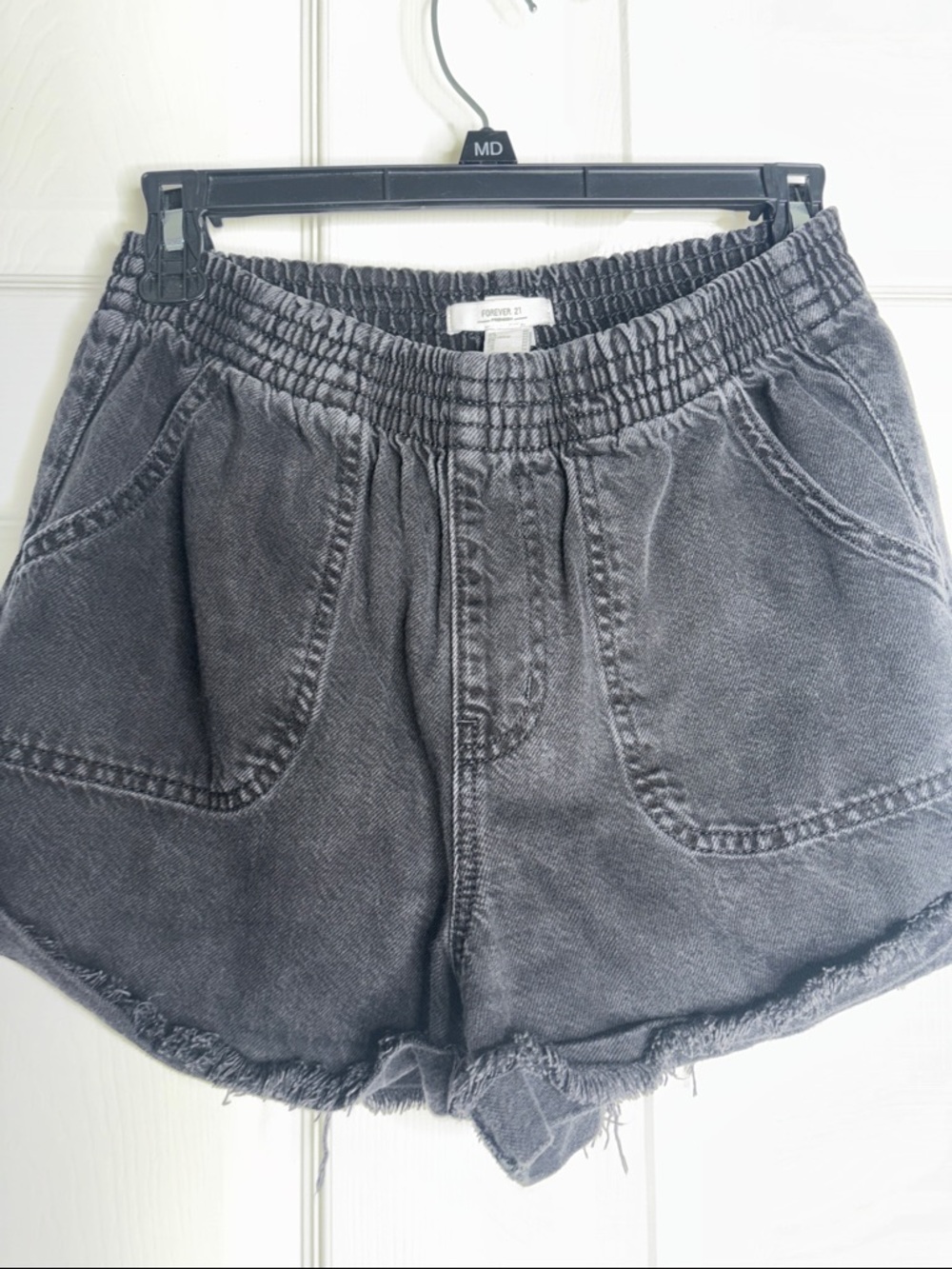Forever 21 Washed Charcoal Elastic Waist Denim Shorts